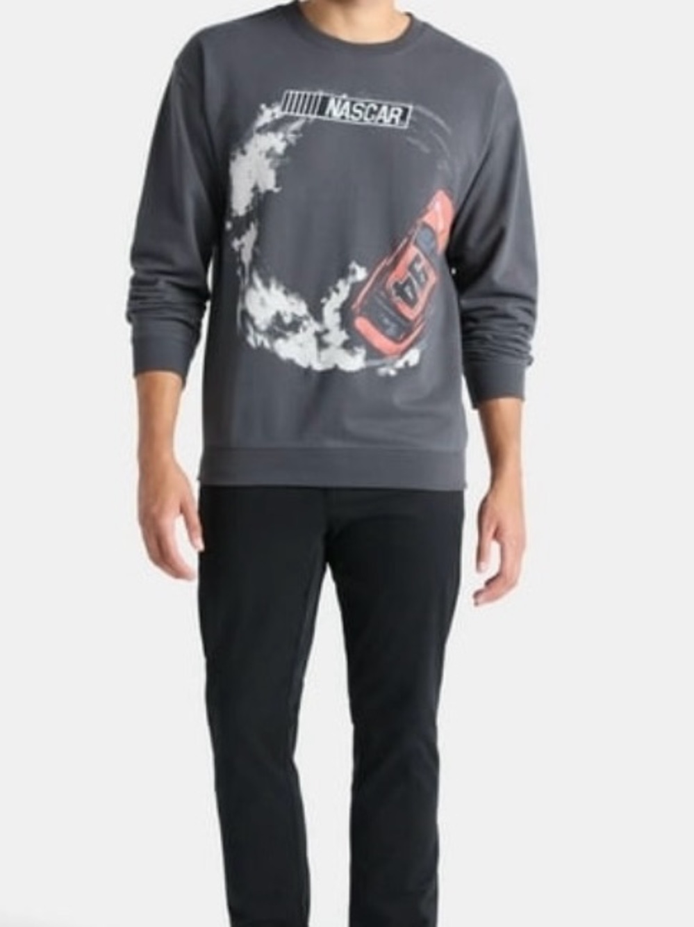 Nascar Charcoal Crewneck Sweatshirt with Red Racecar Graphic - Picture 4 of 5